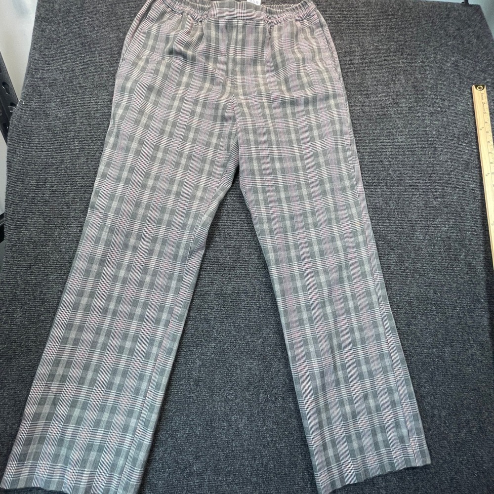 VTG Ms. Lee Women 10 Grey Glen Plaid Elastic Waist Straight Leg Trousers Pockets